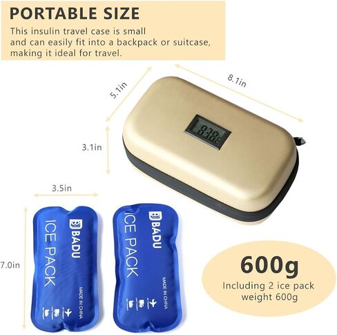 24-Hour Insulin Cooler Travel Case TSA Approved Medication Diabetic Cooler for Daily Life Trip with Thermometer Temperature Display Refrigerated Medicine Organizer Bag includes 2 Ice Packs(Pink) in Saudi Arabia