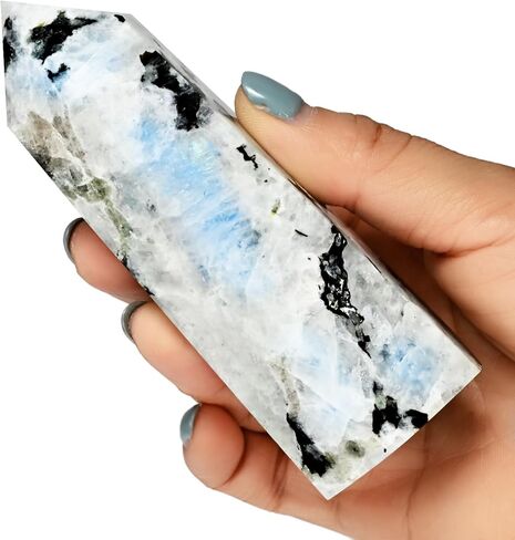 Natural Moonstone Tower Point Obelisk Moonstone Rainbow Gemstone Healing Crystal Tower Point Home Decoration Crystal Gift 3.93"-4.72" in Saudi Arabia