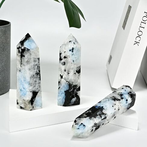 Natural Moonstone Tower Point Obelisk Moonstone Rainbow Gemstone Healing Crystal Tower Point Home Decoration Crystal Gift 3.93"-4.72" in Saudi Arabia