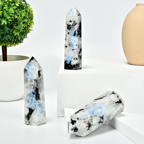 Natural Moonstone Tower Point Obelisk Moonstone Rainbow Gemstone Healing Crystal Tower Point Home Decoration Crystal Gift 3.93"-4.72" in Saudi Arabia