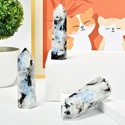 Natural Moonstone Tower Point Obelisk Moonstone Rainbow Gemstone Healing Crystal Tower Point Home Decoration Crystal Gift 3.93"-4.72" in Saudi Arabia