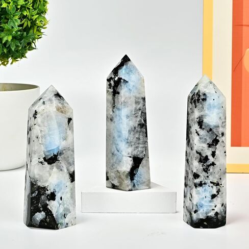 Natural Moonstone Tower Point Obelisk Moonstone Rainbow Gemstone Healing Crystal Tower Point Home Decoration Crystal Gift 3.93"-4.72" in Saudi Arabia