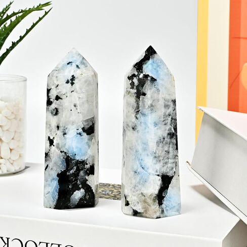 Natural Moonstone Tower Point Obelisk Moonstone Rainbow Gemstone Healing Crystal Tower Point Home Decoration Crystal Gift 3.93"-4.72" in Saudi Arabia