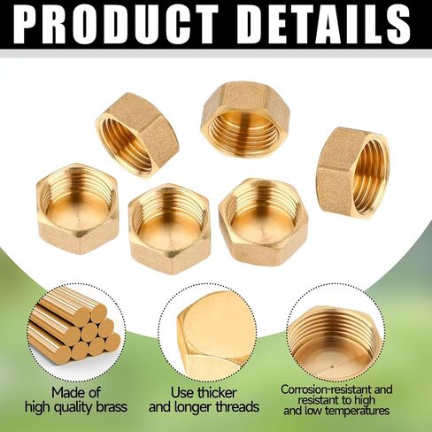 Jeffdad 6 Pcs Brass Blanking Nut Cap, 3/4" Female Blanking Stop Cap with Washers, Plumbing Fittings for Washing Machine Radiator Valve Faucets Tap(3/4 inch) in Saudi Arabia