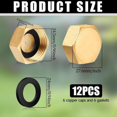 Jeffdad 6 Pcs Brass Blanking Nut Cap, 3/4" Female Blanking Stop Cap with Washers, Plumbing Fittings for Washing Machine Radiator Valve Faucets Tap(3/4 inch) in Saudi Arabia