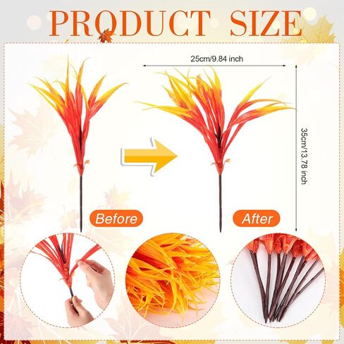 Giegxin 24 Bundles Artificial Fall Leaves Grass Stems for Home Decor UV Resistant Artificial Fall Plants Fake Autumn Grasses Artificial Shrubs Fake Outdoor Greenery for Autumn House Outdoor Porch in Saudi Arabia