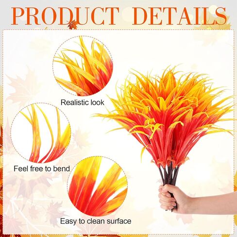Giegxin 24 Bundles Artificial Fall Leaves Grass Stems for Home Decor UV Resistant Artificial Fall Plants Fake Autumn Grasses Artificial Shrubs Fake Outdoor Greenery for Autumn House Outdoor Porch in Saudi Arabia