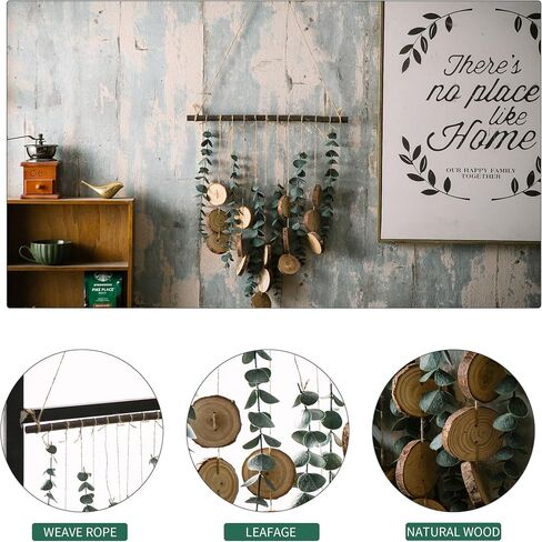Artificial Eucalyptus Wall Decor Fake Greenery Leaves Stems Wall Hanging Plants 16.5 inch Wooden Stick Boho Rustic Farmhouse Decor for Bedroom Kitchen Dining Room Bathroom Wedding Nursery Office in Saudi Arabia