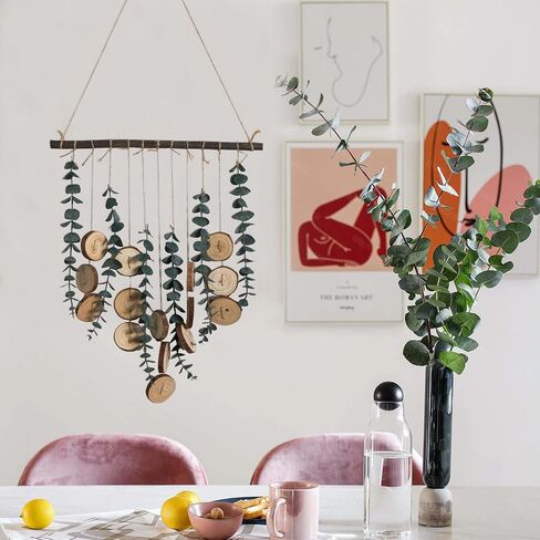 Artificial Eucalyptus Wall Decor Fake Greenery Leaves Stems Wall Hanging Plants 16.5 inch Wooden Stick Boho Rustic Farmhouse Decor for Bedroom Kitchen Dining Room Bathroom Wedding Nursery Office in Saudi Arabia