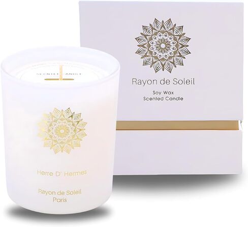 Scented Candle in Matt Glass (White) - Herre D'Hermes - Luxurious Box - 7.1 Oz - Gifts for Anniversaries, Birthdays, Housewarmings, and More - 40 Hrs Burn Time - Aesthetic Soy Candle Gift Set in Saudi Arabia