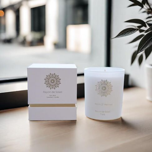 Scented Candle in Matt Glass (White) - Herre D'Hermes - Luxurious Box - 7.1 Oz - Gifts for Anniversaries, Birthdays, Housewarmings, and More - 40 Hrs Burn Time - Aesthetic Soy Candle Gift Set in Saudi Arabia