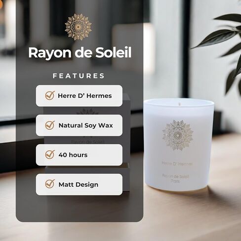 Scented Candle in Matt Glass (White) - Herre D'Hermes - Luxurious Box - 7.1 Oz - Gifts for Anniversaries, Birthdays, Housewarmings, and More - 40 Hrs Burn Time - Aesthetic Soy Candle Gift Set in Saudi Arabia