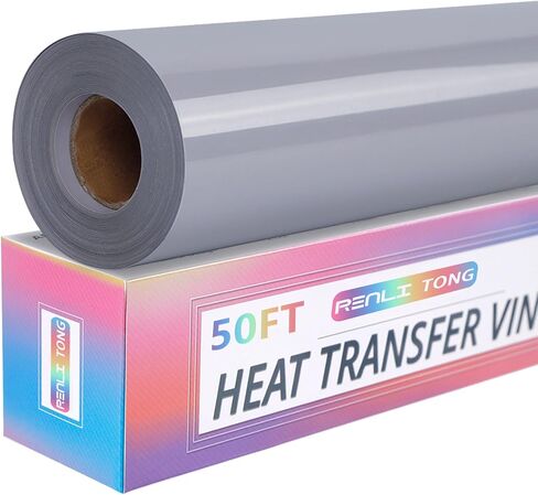 RENLITONG Black Iron on Vinyl 12Inch by 20ft Roll Heat Transfer Vinyl for T-Shirt Black HTV Rolls for All Cutter Machine - Easy to Cut & Weed for Heat Transfer Design in Kuwait