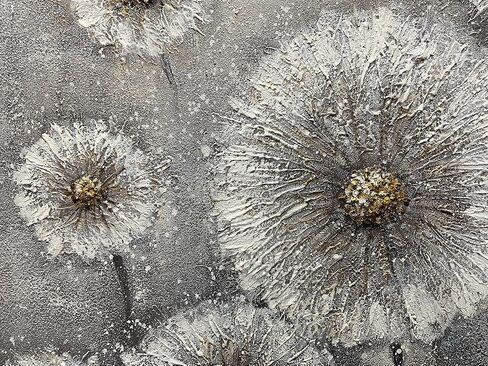 Boieesen Art، 24 × 36 بوصة 100٪ مرسومة يدويًا بزيت الهندباء البسيط والزهور البرية البيضاء جدار الفن الرمادي والذهبي الأزهار قماش لوحات محايدة المناظر الطبيعية الفنية النفط اللوحة اليدوية لغرفة المعيشة in Kuwait