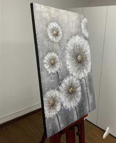 Boieesen Art، 24 × 36 بوصة 100٪ مرسومة يدويًا بزيت الهندباء البسيط والزهور البرية البيضاء جدار الفن الرمادي والذهبي الأزهار قماش لوحات محايدة المناظر الطبيعية الفنية النفط اللوحة اليدوية لغرفة المعيشة in Kuwait