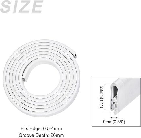 زخارف حافة METALLIXITY (3M/9.84 قدم) قطعة واحدة، PVC على شكل حرف U يناسب شريط إغلاق حافة 0.5-4 مم مع صفيحة حديد - لنافذة باب المنزل، أبيض in Kuwait