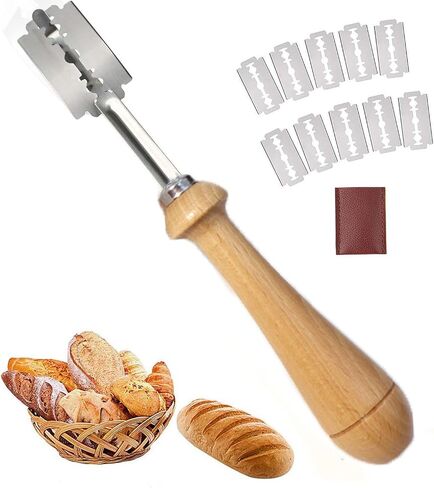 Bread Lame Blades, Stainless Steel Lame Bread Tool, Premium Sourdough Scoring Tool, Bread Scoring Tool with 10 Blades Tool Included Replacement Authentic Leather Protector Cover (Wood 001) in Saudi Arabia