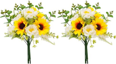 Artificial Sunflower Bouquets, 2 Bunches Fake Flowers with Sunflowers and White Peonies for Home Wedding Summer Decor, Arrangement Table Centerpieces Indoor, DIY Garden Outdoor Art DéCor in Saudi Arabia