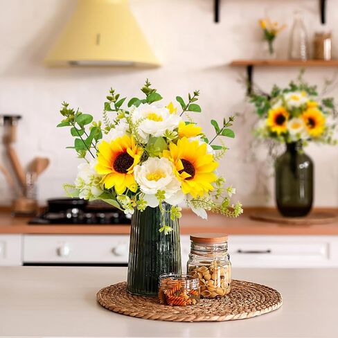 Artificial Sunflower Bouquets, 2 Bunches Fake Flowers with Sunflowers and White Peonies for Home Wedding Summer Decor, Arrangement Table Centerpieces Indoor, DIY Garden Outdoor Art DéCor in Saudi Arabia