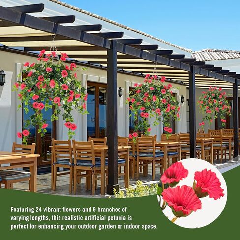 Artificial Petunias for Outdoors Uv Resistant Fake Petunias Plants Hanging Flower Patio Decor Outside Basket Realistic Silk Petunias Plant for Window Decor (Rose Red 2pcs) in Saudi Arabia
