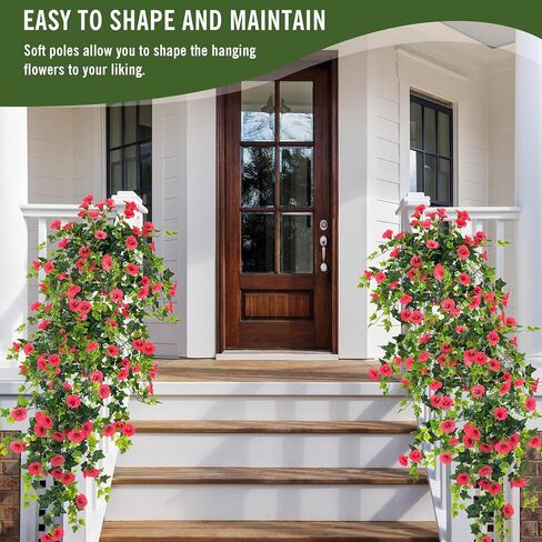 Artificial Petunias for Outdoors Uv Resistant Fake Petunias Plants Hanging Flower Patio Decor Outside Basket Realistic Silk Petunias Plant for Window Decor (Rose Red 2pcs) in Saudi Arabia