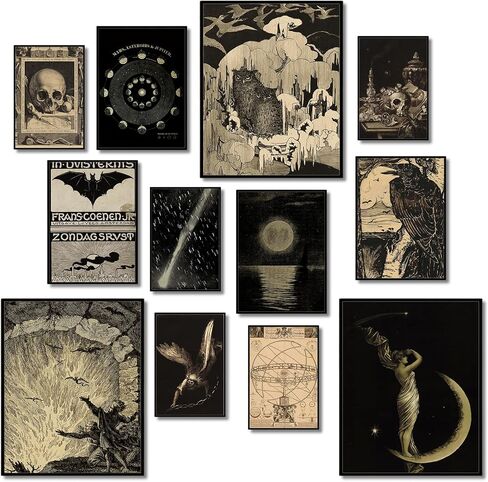 KINYEYE 12PCS Gothic Moody Bedroom Eclectic Posters, Dark Academia Wall Posters for Dorm Decor, Grunge Room Decor | Unframed in Saudi Arabia