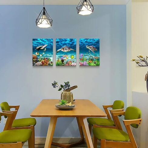 AHUASJART Canvas Wall Art for Living Room family Wall decor for Bedroom Bathroom Wall Decoration blue Ocean Sea Turtle Paintings Modern shark Pictures Artwork office Ready to Hang 12" x 16" 3 Piece in Saudi Arabia