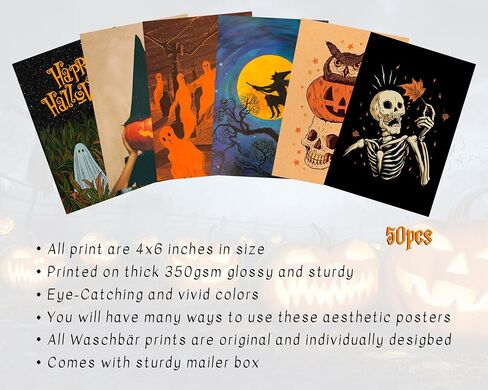 Waschbär Halloween Wall Collage Kit Aesthetic Pictures - Halloween Room Decor, Halloween Poster for Teen Girls, Witchy Room Decor, Halloween Decorations for Bedroom, 50pcs in Saudi Arabia
