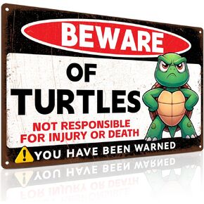 Funny Turtle Warning Sign Decor Beware of Turtles Vintage Gifts for Turtle Lovers Pet Turtle Accessories Decoration for Home Turtle Tank Pond 8x12 Inch