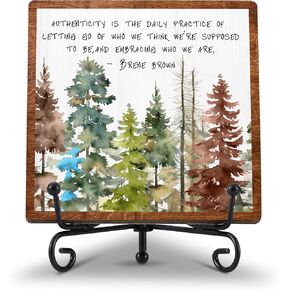Authenticity Quote By Brene Brown, Watercolor Forest Wooden Plaque Sign Office Decorations, Inspirational Gifts for Women Men- D10