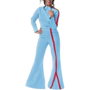 Flamingals Women's Stripe Oblique Shoulder Top & Flare Pants Set Casual Set