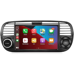 for Fiat 500 Radio 2007-2015 Car Stereo with CarPlay GPS Navigation Android Auto FM 7 Inch IPS Touch Screen Head Unit Built-in DSP Bluetooth Support Backup Camera OBD2 DVR TPMS SWT (Black)