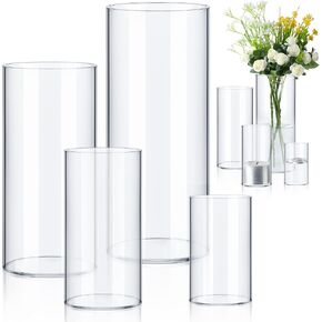 Eaasty 4 Pcs Acrylic Cylinder Flower Vases for Centerpieces Flower Vase Decorative Clear Vases for Floating Candles Holder Modern for Wedding Home Reception Decor, 4, 6, 8, 10 Inches Height