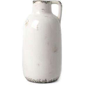 VICTOR & TERESA Blue and White Ceramic Vase for Flowers, Rustic Vase Home Decor for Pampas Grass, Farmhouse Decorative Vases for Mantel, Living Room, Shelf, Centerpieces, 9.6'', Gifts for Mom