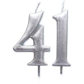 MAGJUCHE Silver 41st Birthday Numeral Candle, Number 41 Cake Topper Candles Party Decoration for Women or Men