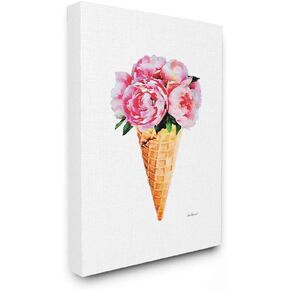 The Stupell Home Décor Collection Minimal Icecream Cone with Pink Peonies Stretched Canvas Wall Art, 16 x 20, Multi-Color