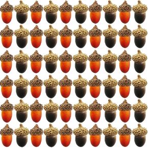 TIHOOD 60PCS Artificial Acorn, Fake Nutty Craft Acorns with Natural Acorn Cap Simulation Fruit Props for Vase Filler, Home House Autumn Favor, Thanksgiving Day Christmas Wedding Decor