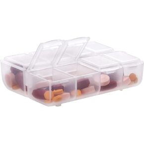 kwmobile 8-Compartment Pill Case - Pill Box Pill Organizer Pills Container Portable Holder 3" x 2-1/2" (75mm x 63mm) - Matte Transparent