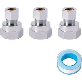SUNGATOR 3-Pack Compression Connector Fitting, 1/2" Female Pipe NPT Thread by 3/8" Male Compression with an Extra Sealing Tape