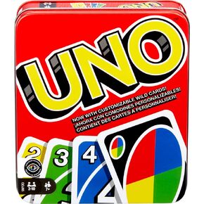 Mattel Games UNO Card Games, Left Hand Mattel Games UNO Game in Storage Tin with 112 Cards and Instructions, Travel Games in Saudi Arabia