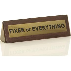 Boxer Gifts Fixer of Everything Joke Wooden Desk Plaque Sign - Funny Office Desk Accessories - White Elephant Gag Gifts For Coworkers & Boss - Unique For Dad From Son Daughter