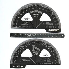 Miter Saw Protractor 12 Inch. Aluminum Laser Etched Angle Finder Plus Ruler. No Math Ever! Large Scales Are The Key to Accuracy.