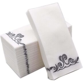 [100 Pack] Disposable Guest Towels Linen-Feel Paper Hand Towels, Decorative Bathroom Hand Napkins for Kitchen,Weddings, Dinners or Parties (Silver)