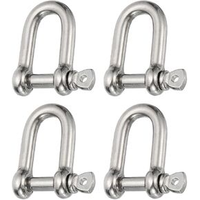 PATIKIL Screw Pin Shackle 6mm 1/4" 220lb, 4Pcs 316 Stainless Steel Forged D Shackle Marine Grade for Chains Wire Rope Outdoor, Silver