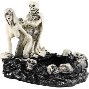 Resin Lover Human Skull Ashtray Halloween Decor Candy Bowl Skeleton Pot Spooky Cigarette Holder Statue Container Collectible Figurine Garden Decoration Graveyard Ghost Scary Xmas Sculpture