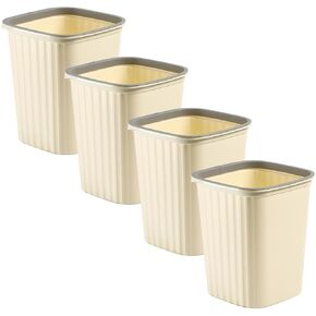 4 Pack Small Trash Can Wastebaskets, 3.7 Gallon/14-Liter Plastic Garbage Container Bins for Bathroom, Bedroom, Home Office, Kitchen Dorm (Square Beige)