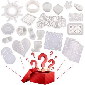 Resin Go 500G Random Resin Molds,Mystery Box Silicone Molds for Epoxy Resin,Blessing Bags Blind Box Moldes De Silicona para Resina,Contains Pendants,Coasters,Trays,Letters and Other Random Moulds