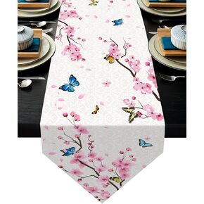 Cherry Blossom Table Runner 13x70 Inches Long Polyester Vintage Style Design Floral Table Runner Suitable for Holiday Party & Wedding & Kitchen & Dining Room Tables Decor