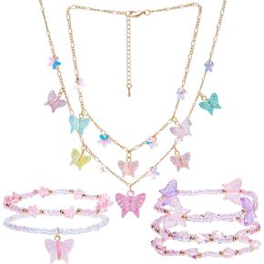 PinkSheep Toddler Jewelry Kids Jewelry Kids Necklace Choker and Bracelet 3 Pack 9pcs, Little Girls Jewelry In Box, Flower Girl Gift Kids Girls Accessories
