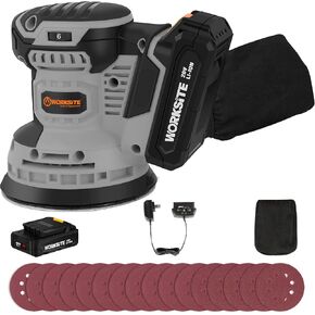 وورك سايت اداة صنفرة دوارة عشوائية لاسلكية 20 فولت ماكس متعددة الاغراض مع بطارية 2.0 امبير وشاحن و20 قرص صنفرة وجامع الغبار وقاعدة ماوس in Kuwait